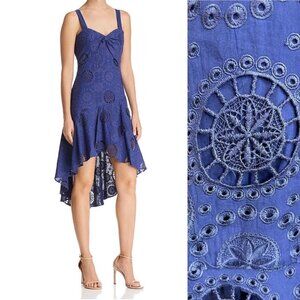 NWT Parker Donna Embroidered eyelet blue High Low Midi dress Size 4 Sleeveless